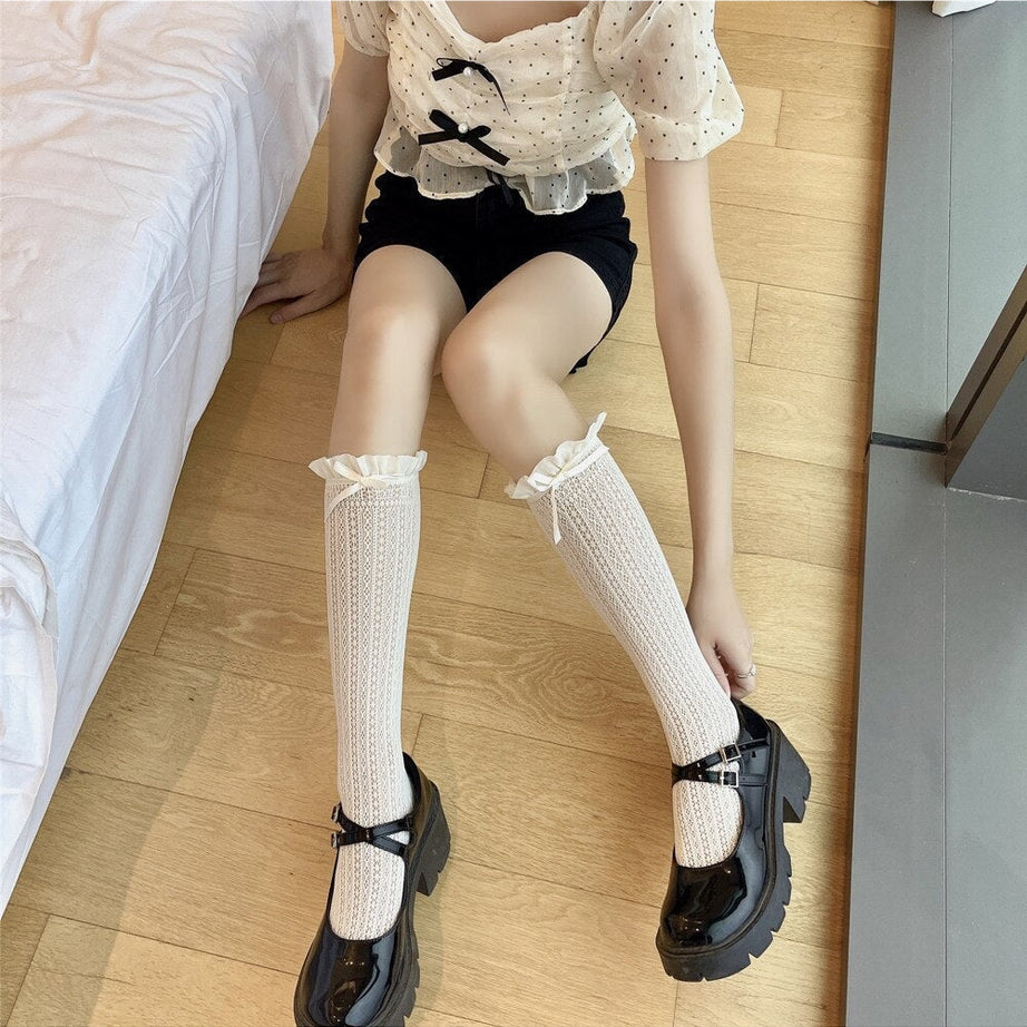 Y2k Ruffle Knee High Socks
