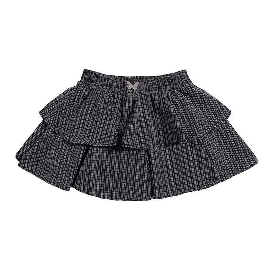 Y2k Ruffle Plaid Mini Skirt