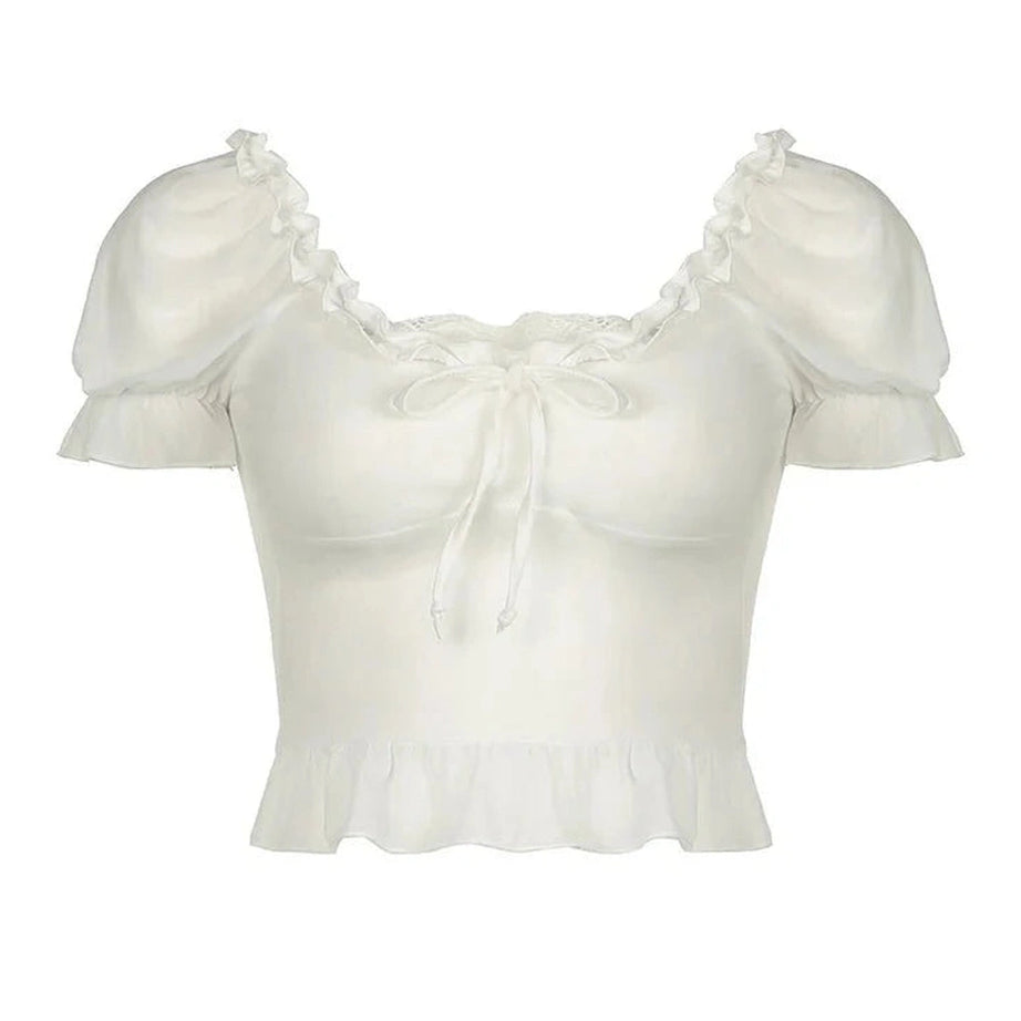 Y2k Ruffle Square Collar Top