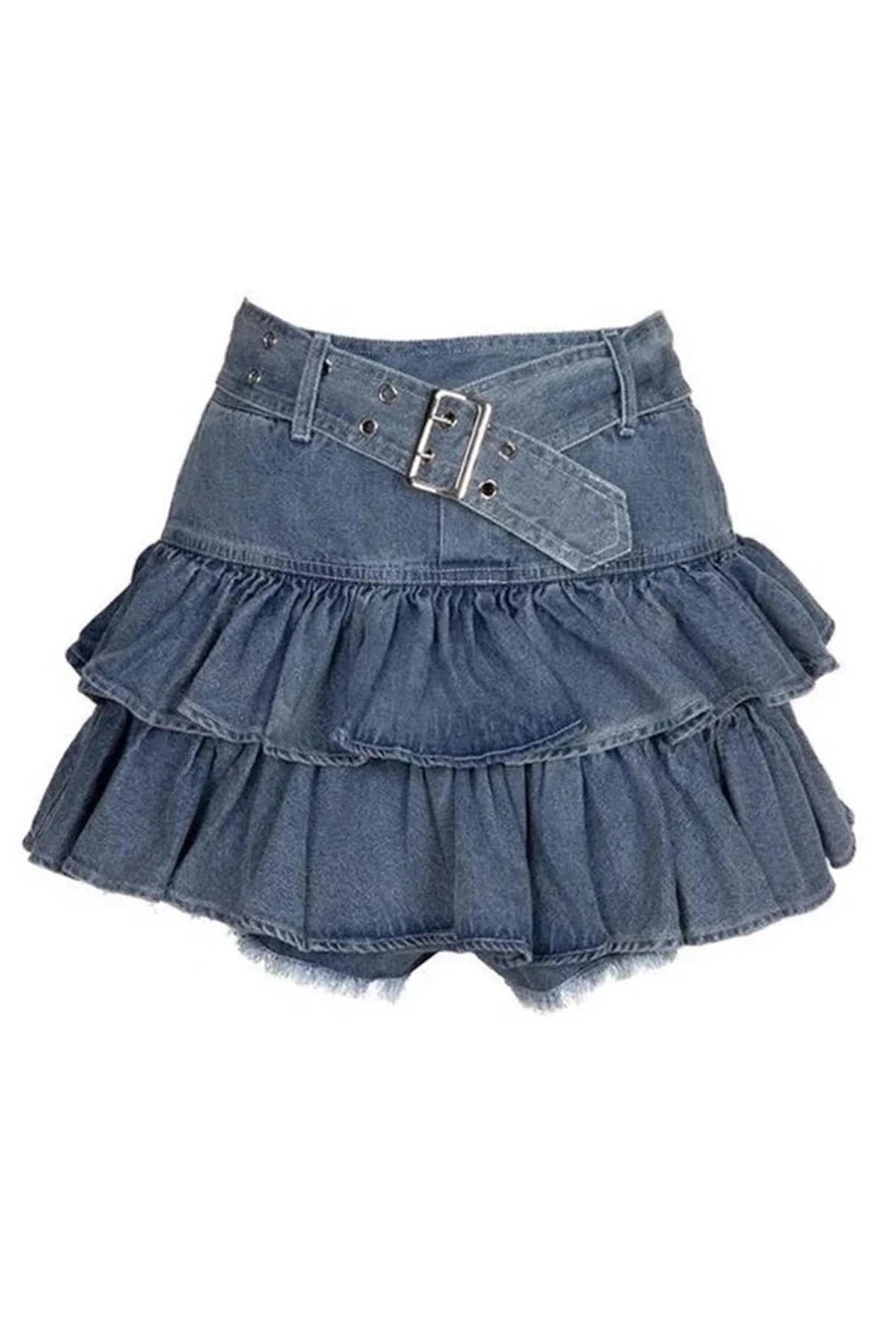 Y2k Ruffled Denim Charm Mini Skirt