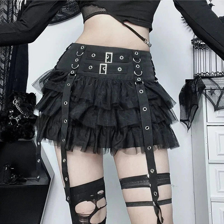 Y2k Ruffled Gothic Mini Skirt