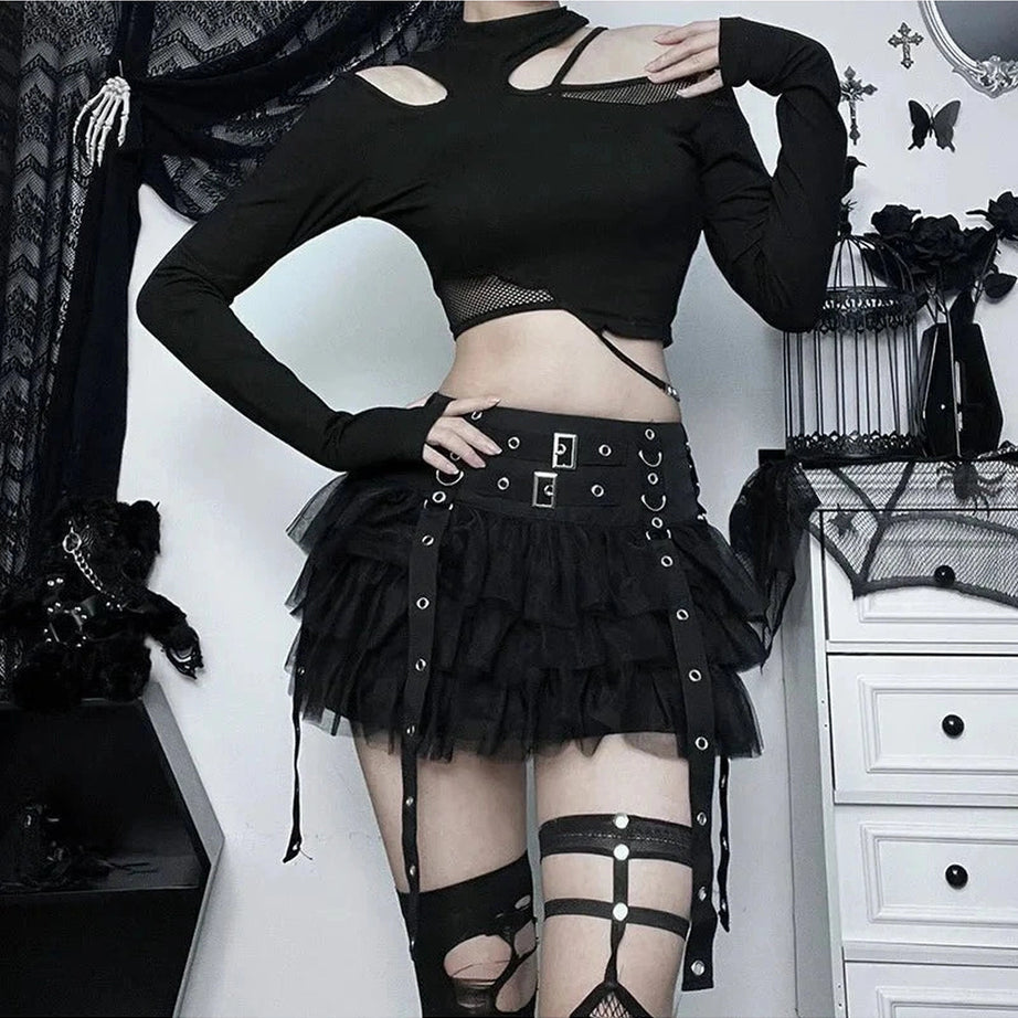 Y2k Ruffled Gothic Mini Skirt