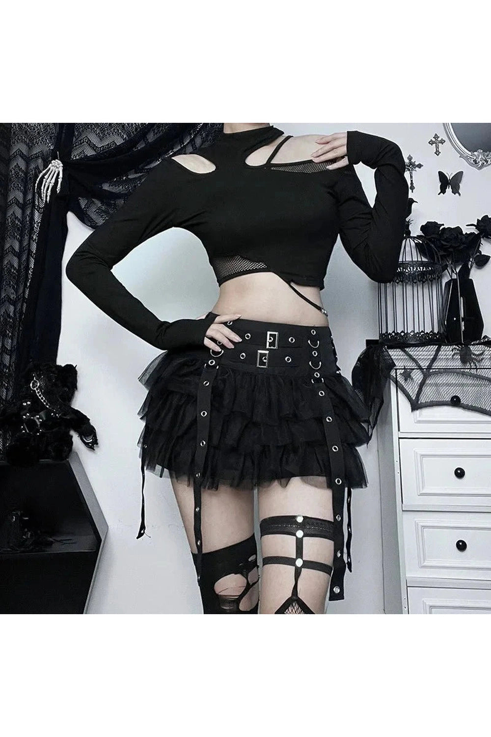 Y2k Ruffled Gothic Mini Skirt