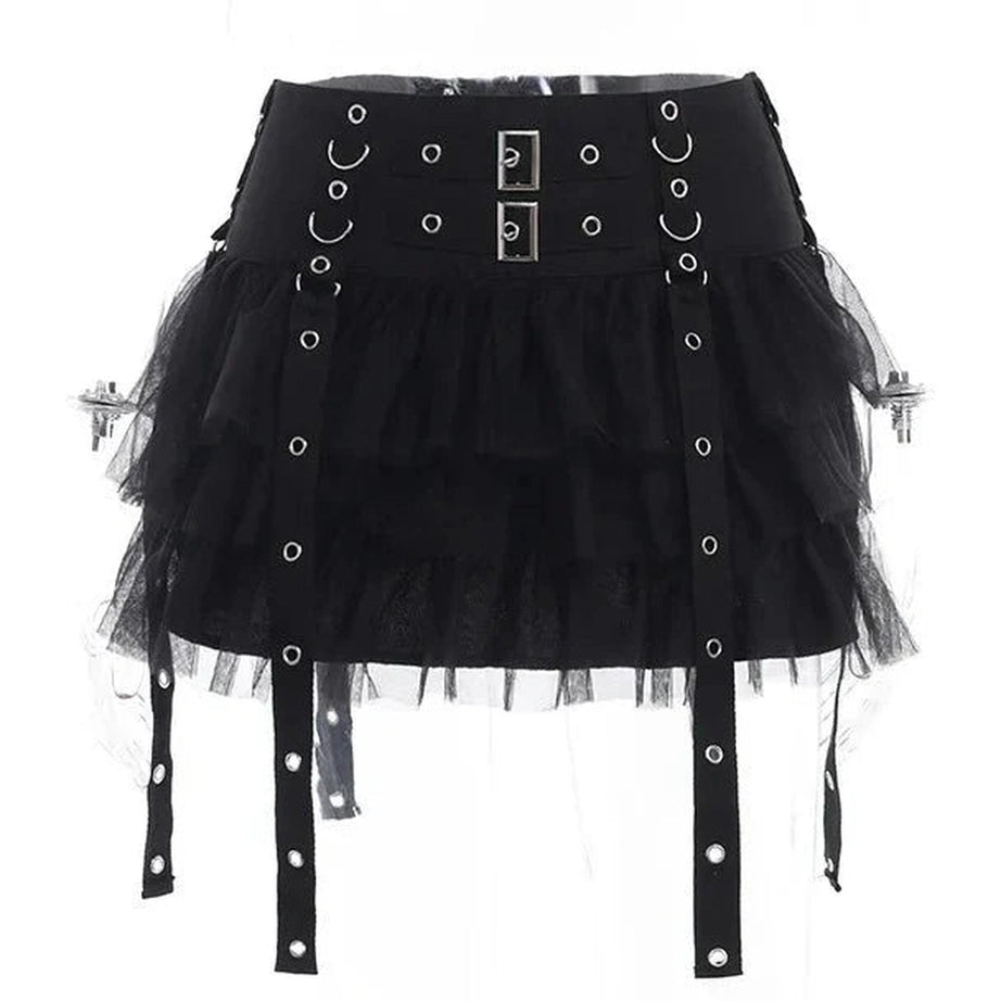 Y2k Ruffled Gothic Mini Skirt