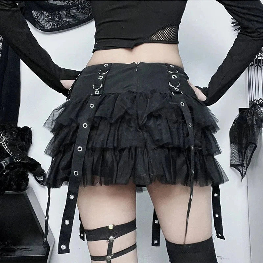 Y2k Ruffled Gothic Mini Skirt