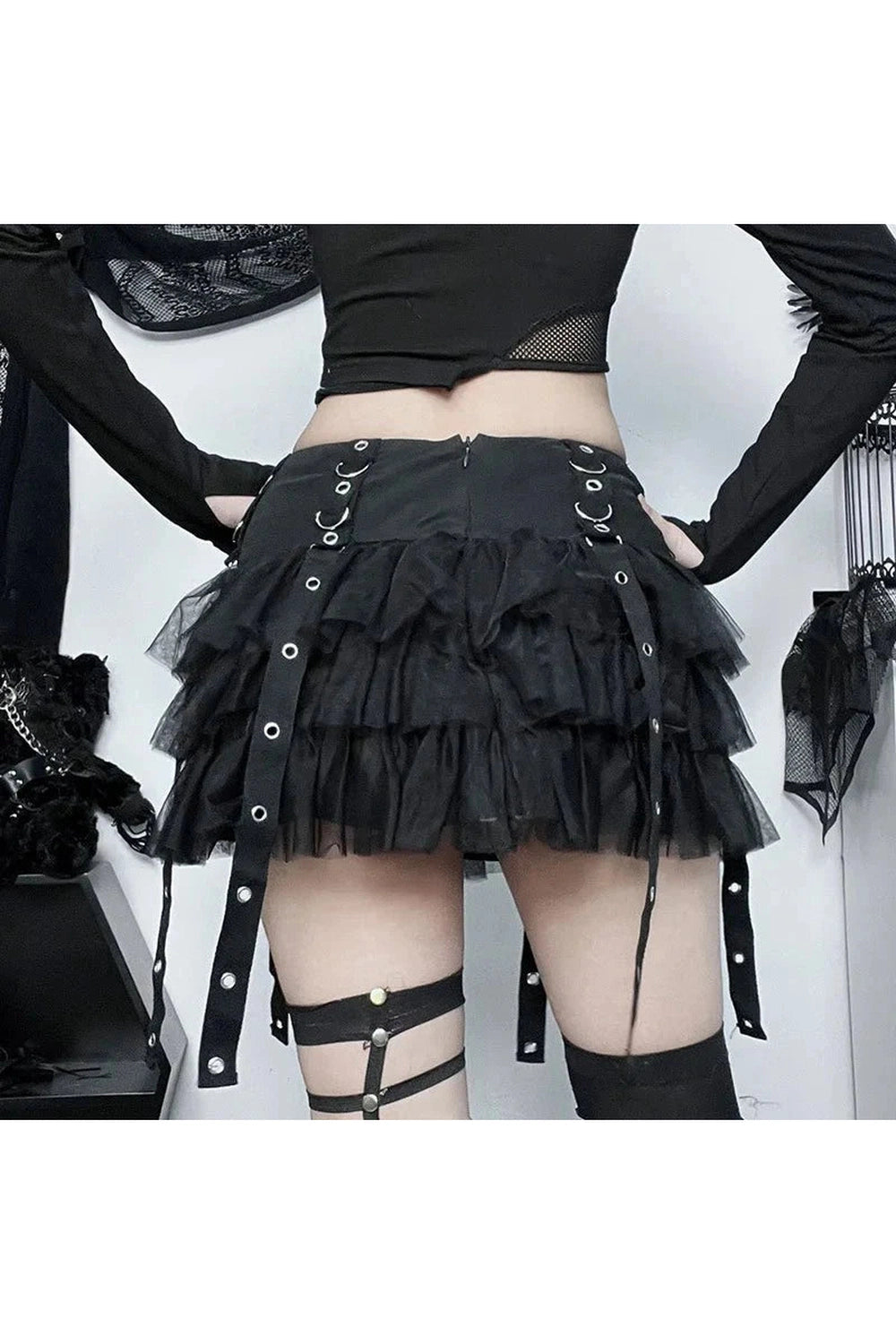 Y2k Ruffled Gothic Mini Skirt