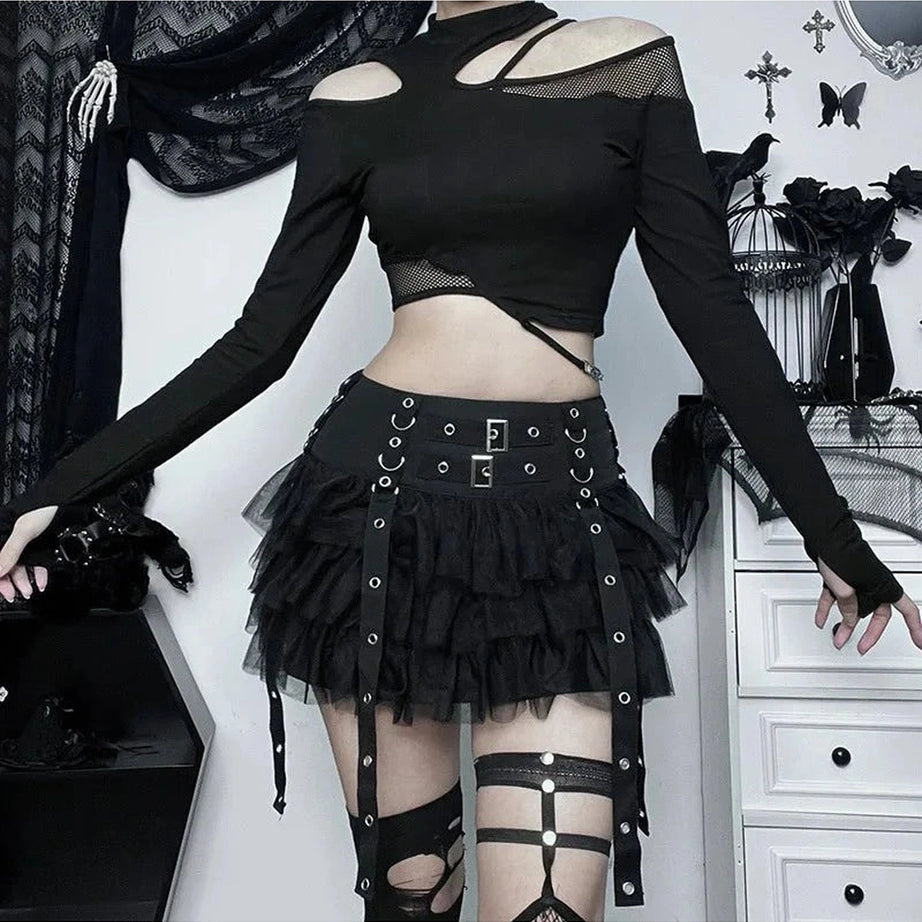 Y2k Ruffled Gothic Mini Skirt