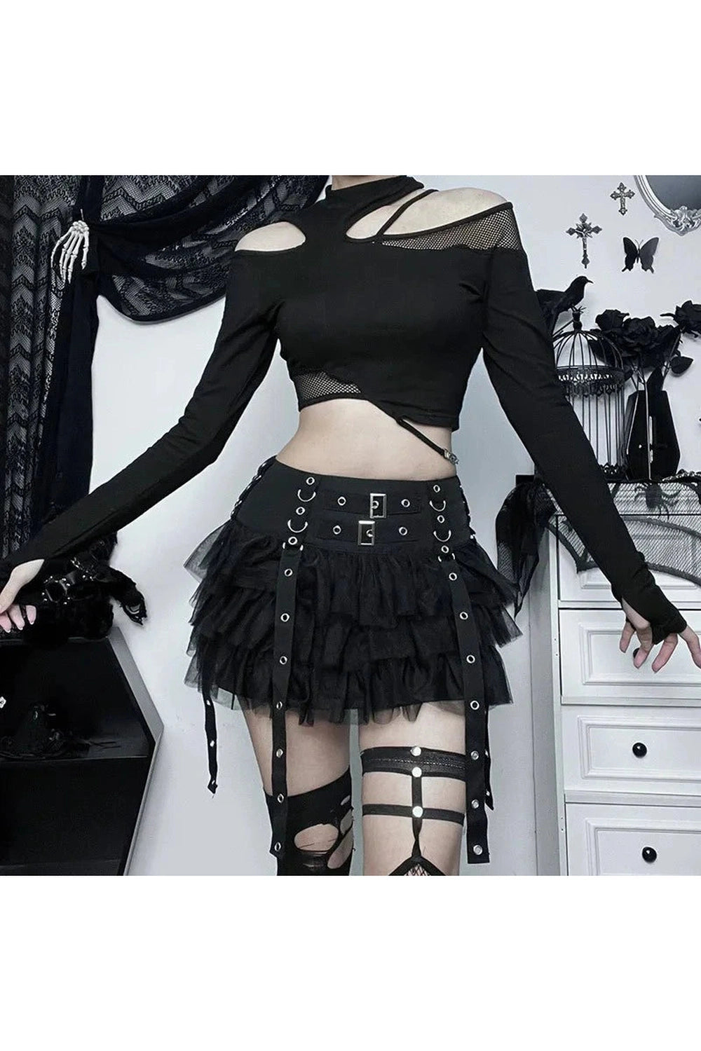 Y2k Ruffled Gothic Mini Skirt