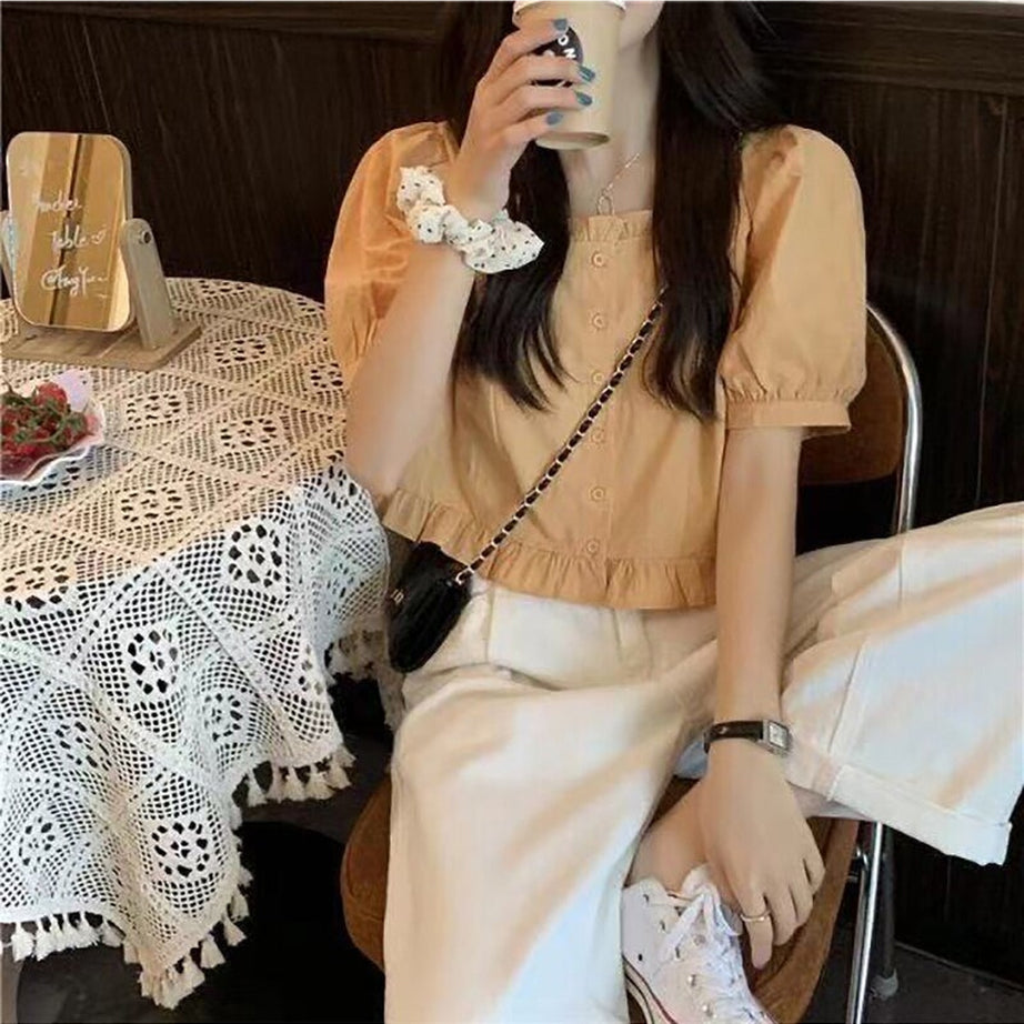 Y2k Ruffles Cute Button Up Blouse