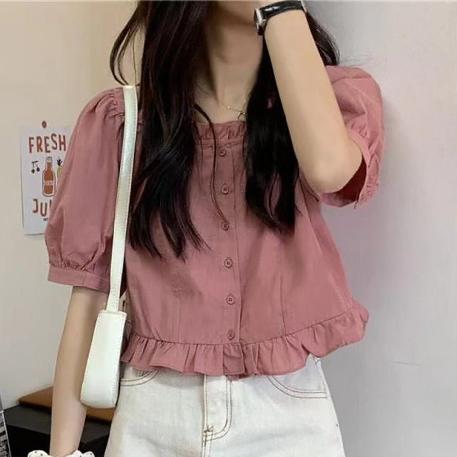 Y2k Ruffles Cute Button Up Blouse