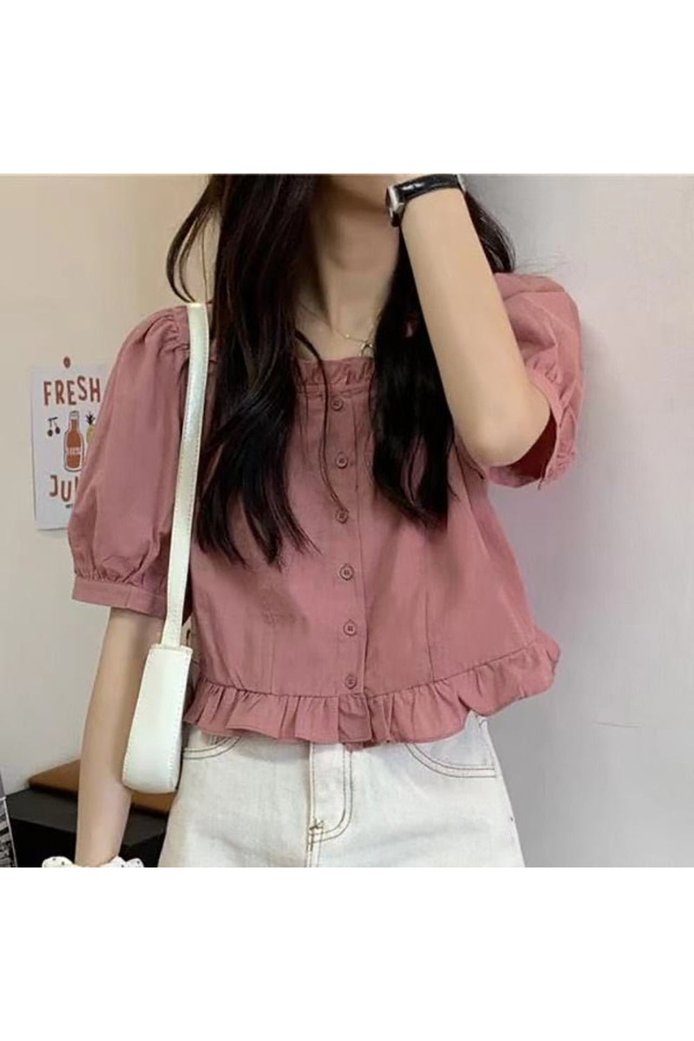 Y2k Ruffles Cute Button Up Blouse