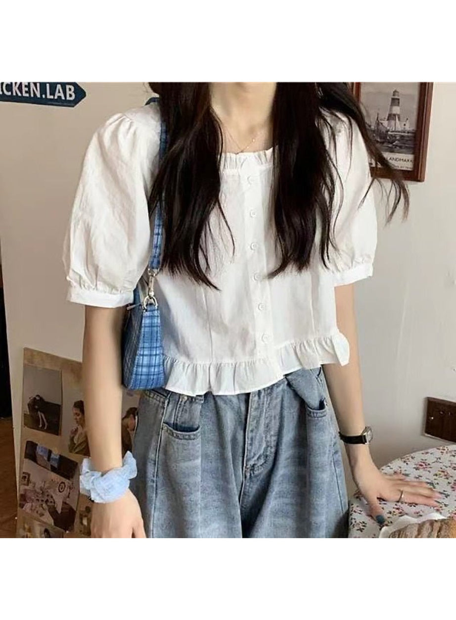 Y2k Ruffles Cute Button Up Blouse
