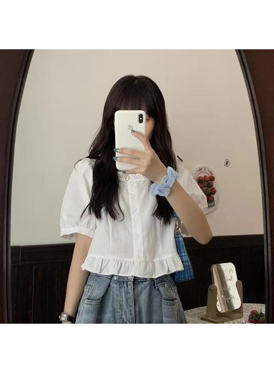 Y2k Ruffles Cute Button Up Blouse
