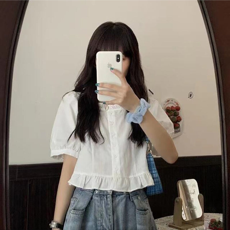 Y2k Ruffles Cute Button Up Blouse