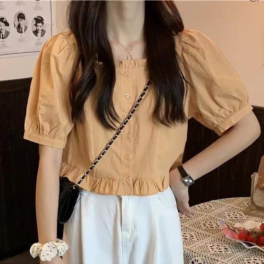 Y2k Ruffles Cute Button Up Blouse