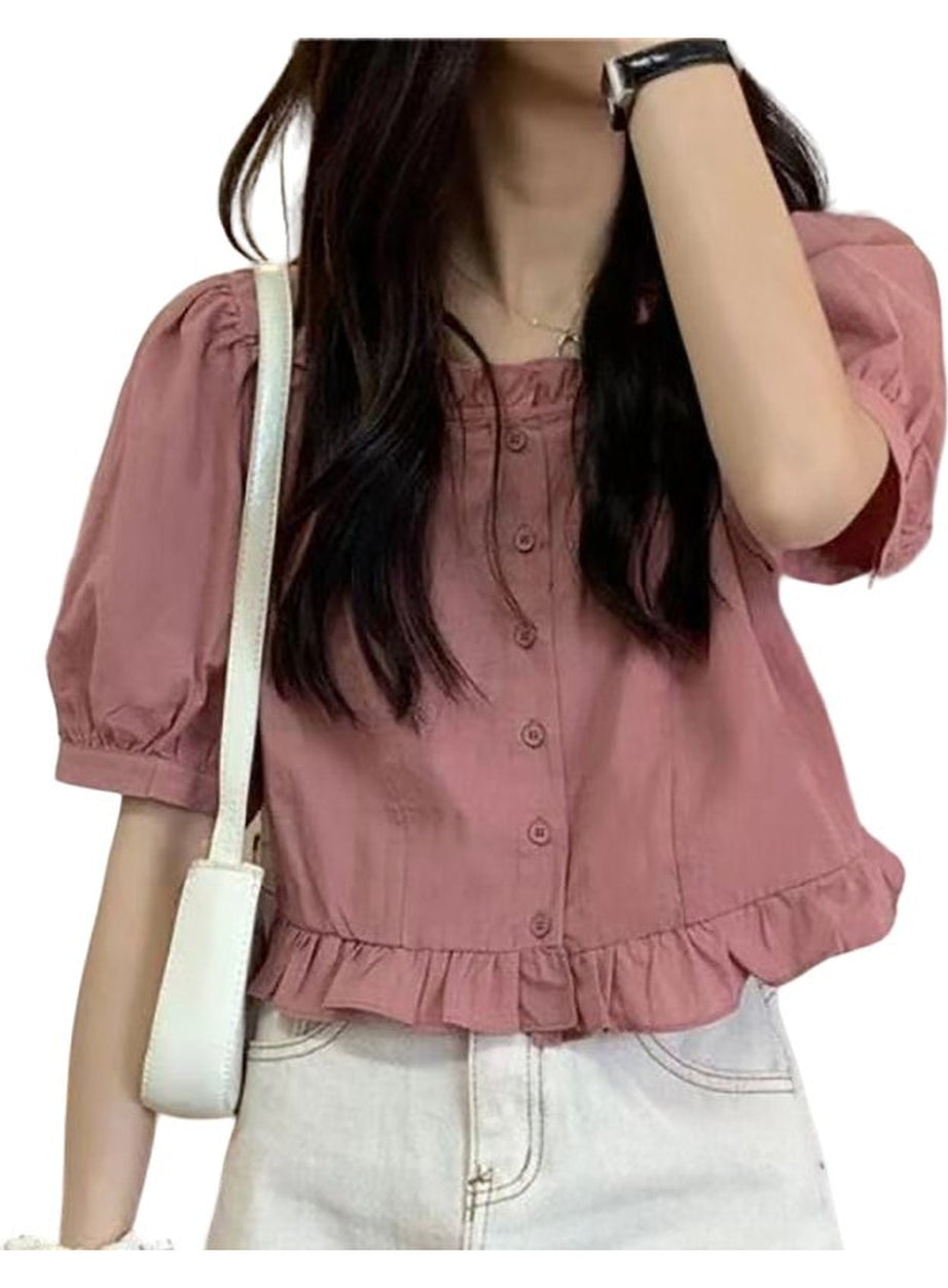 Y2k Ruffles Cute Button Up Blouse