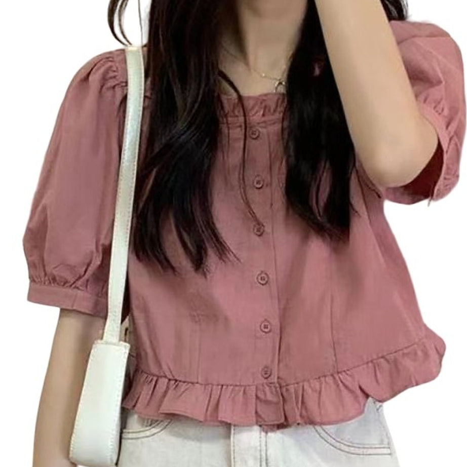 Y2k Ruffles Cute Button Up Blouse