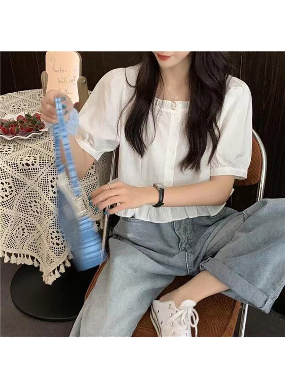 Y2k Ruffles Cute Button Up Blouse