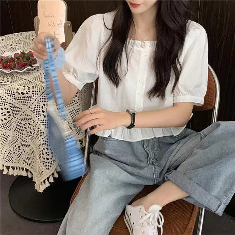 Y2k Ruffles Cute Button Up Blouse