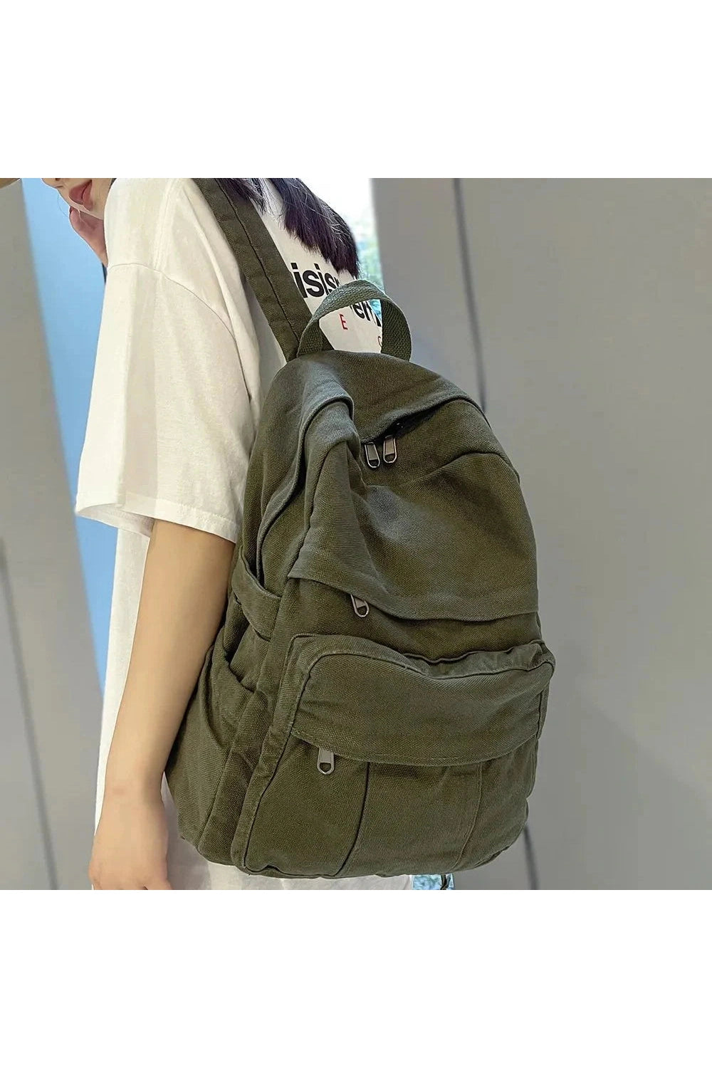 Y2k Sage Green Canvas Backpack