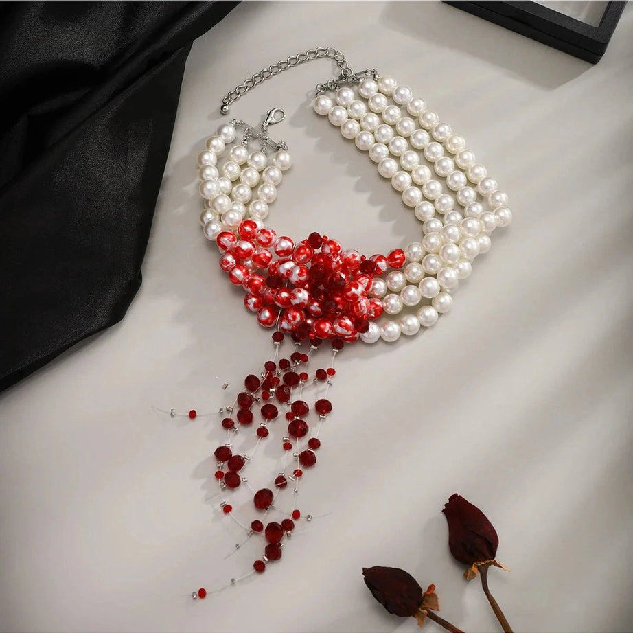 Y2k Scarlet Pearl Choker Necklace