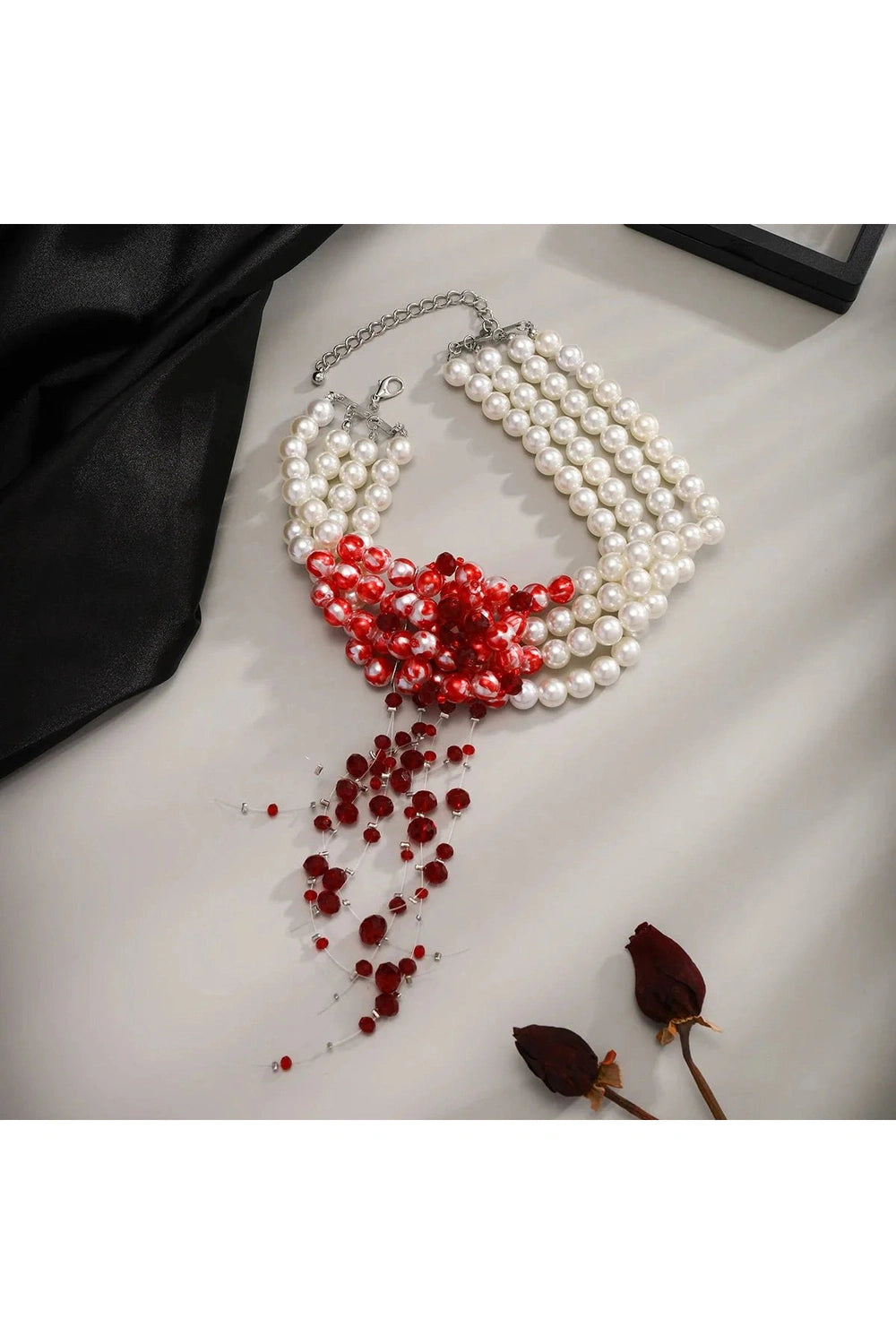 Y2k Scarlet Pearl Choker Necklace