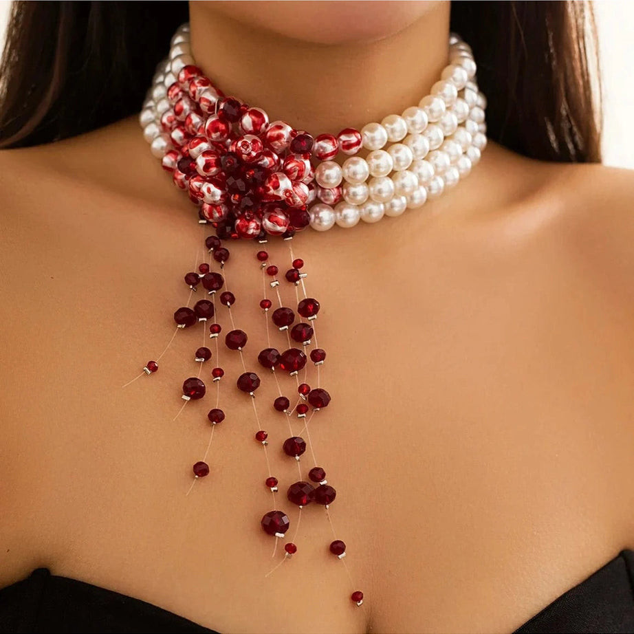 Y2k Scarlet Pearl Choker Necklace