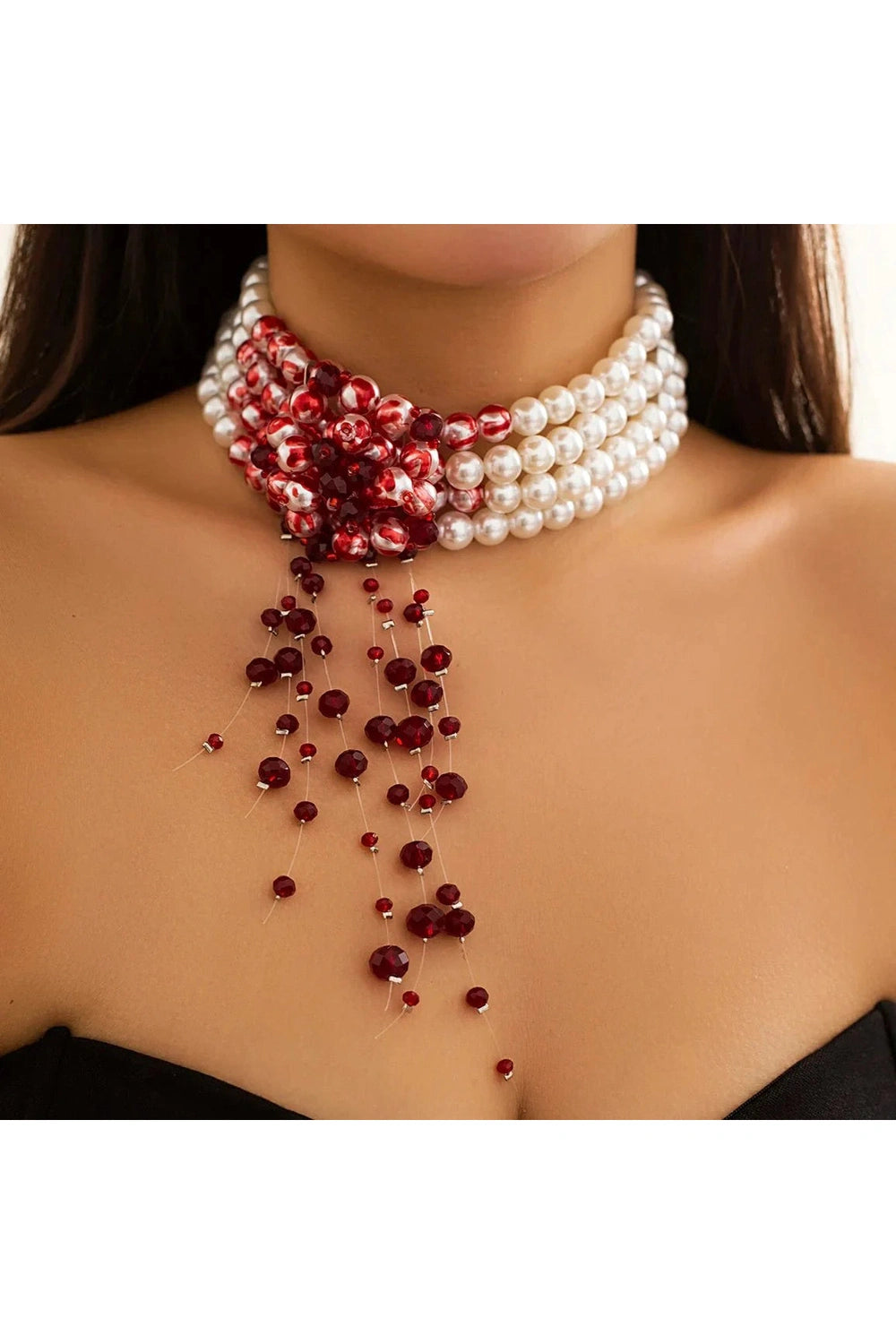 Y2k Scarlet Pearl Choker Necklace