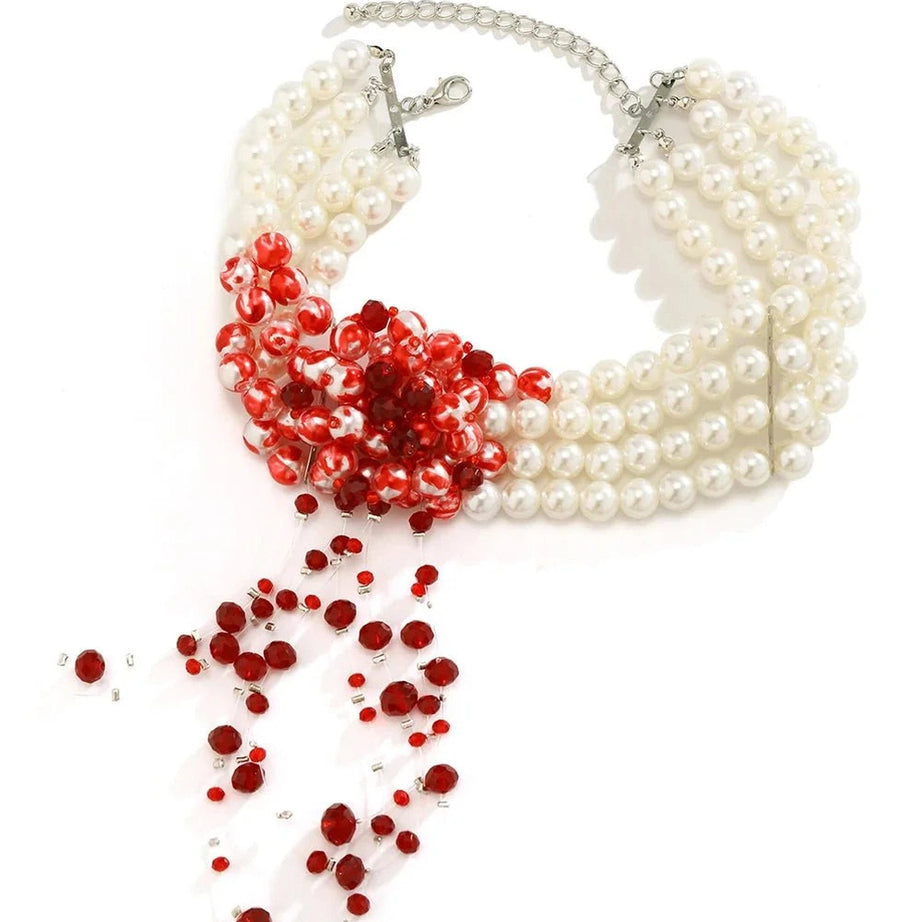 Y2k Scarlet Pearl Choker Necklace