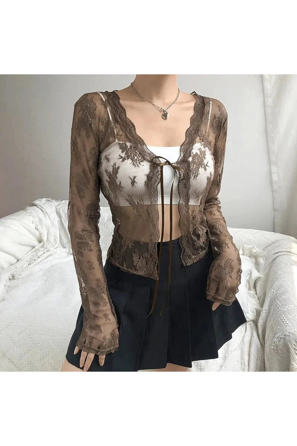 Y2k See-Through Lace Floral Cardigan