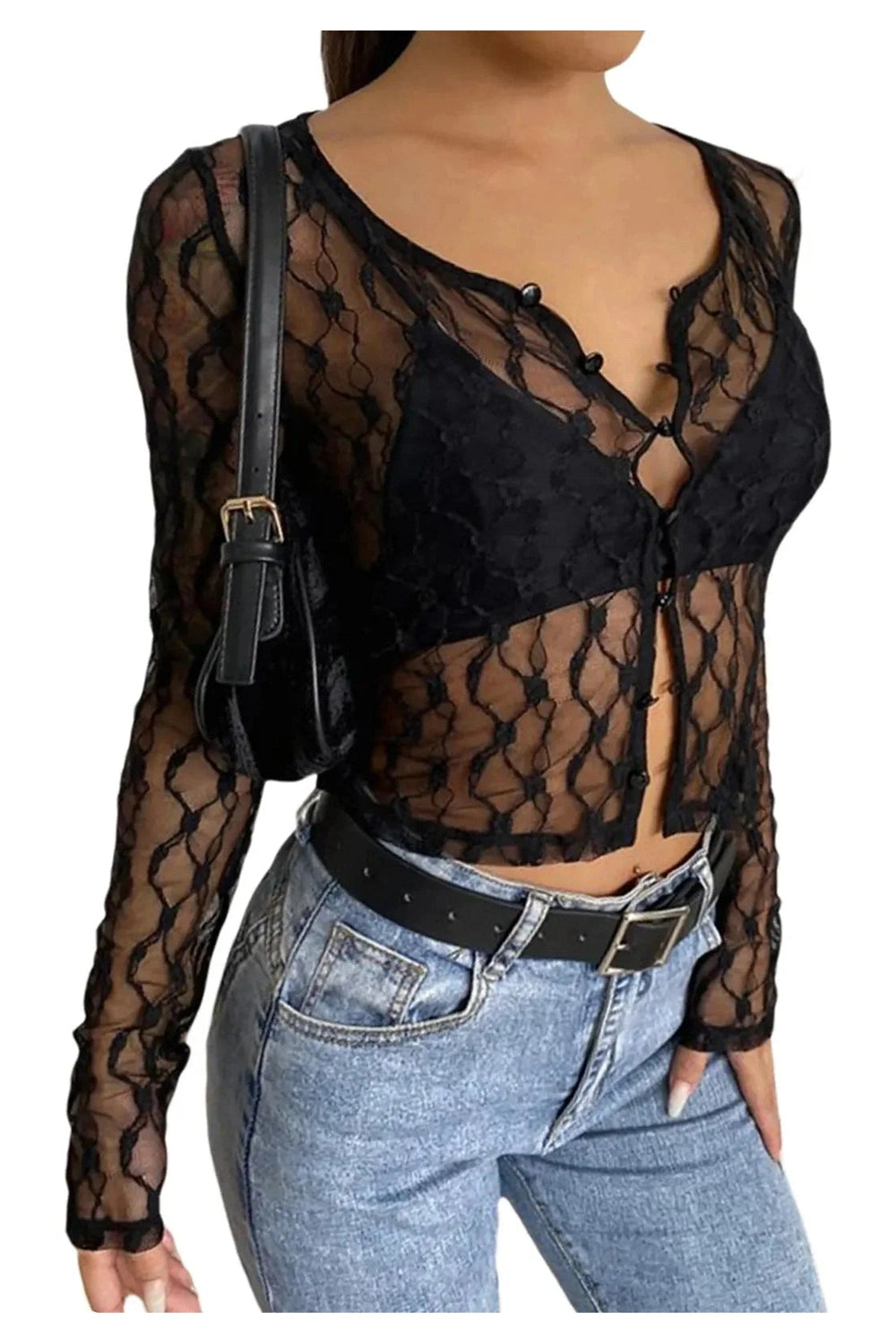 Y2k See-Through Lace Floral Cardigan