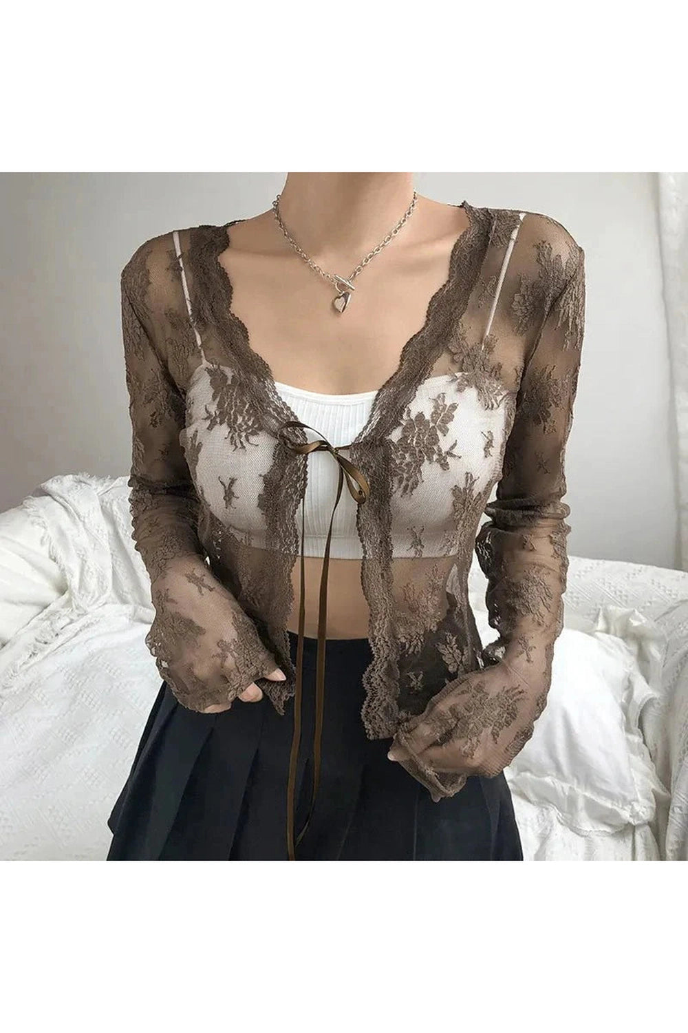 Y2k See-Through Lace Floral Cardigan