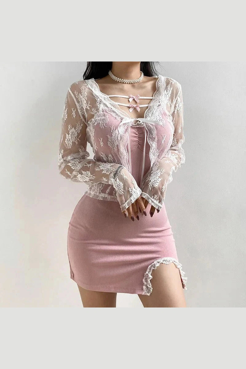 Y2k See-Through Lace Floral Cardigan