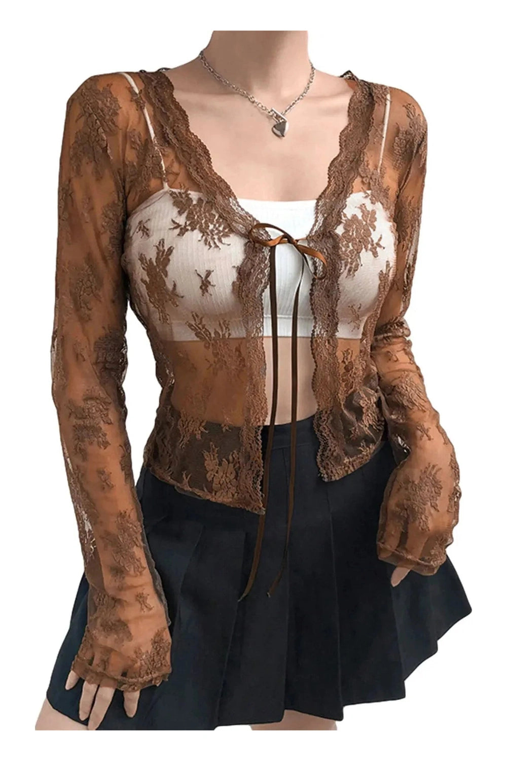 Y2k See-Through Lace Floral Cardigan
