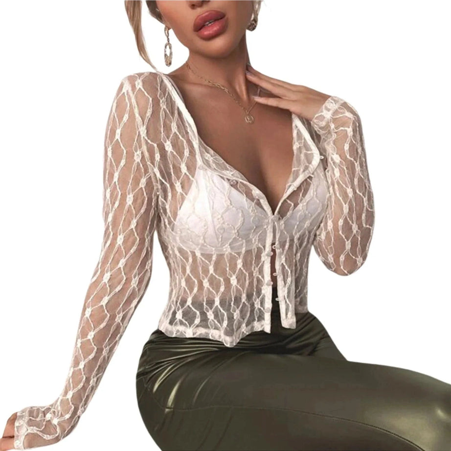 Y2k See-Through Lace Floral Cardigan