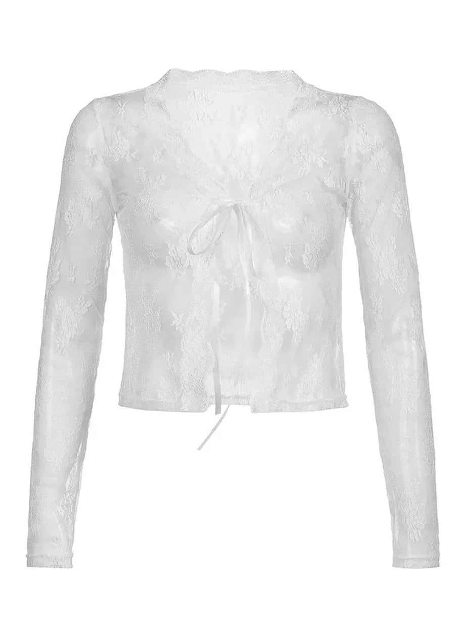 Y2k See-Through Lace Floral Cardigan