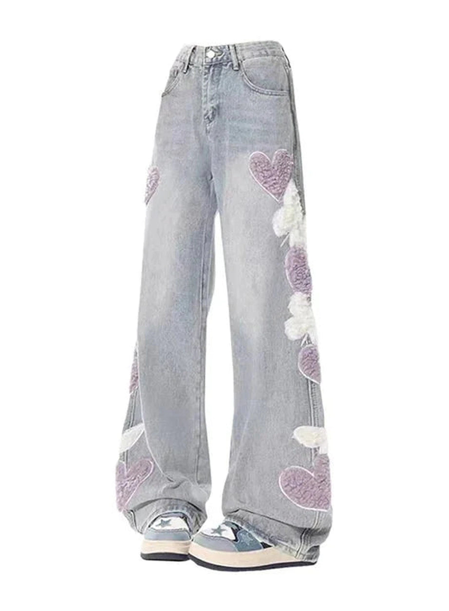 Y2k Serenade of Hearts Wide-Leg Jeans