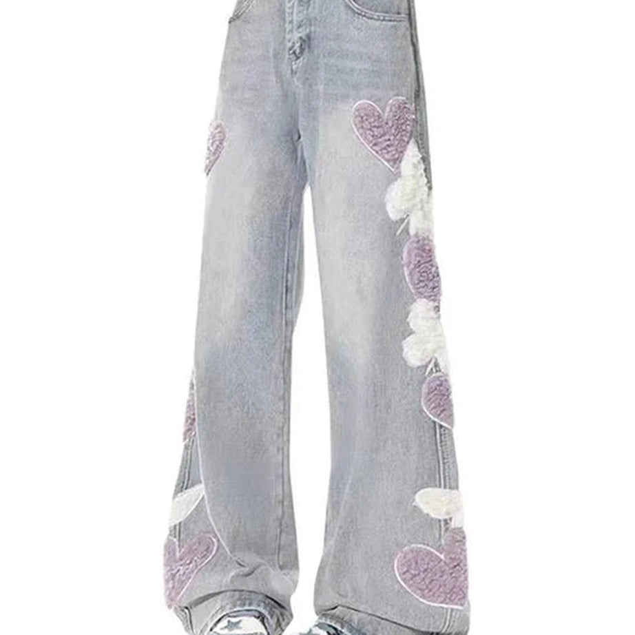 Y2k Serenade of Hearts Wide-Leg Jeans