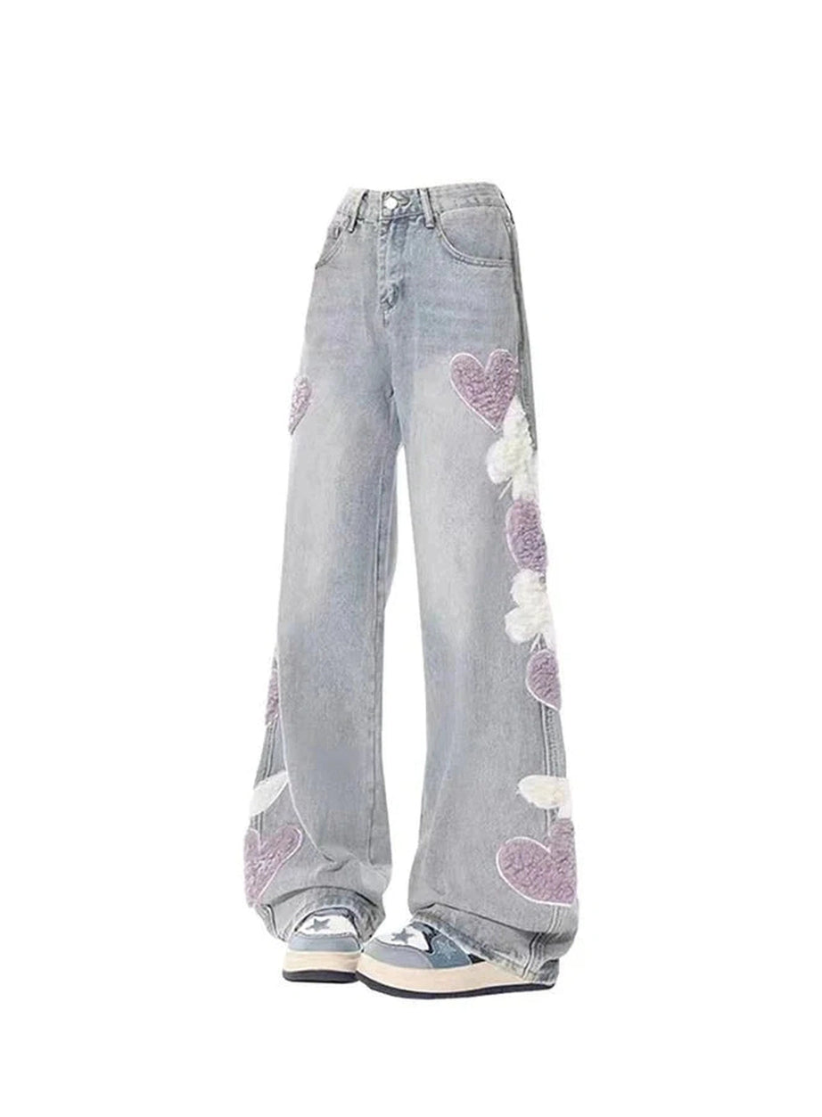 Y2k Serenade of Hearts Wide-Leg Jeans