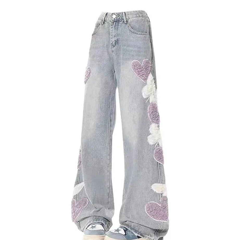 Y2k Serenade of Hearts Wide-Leg Jeans