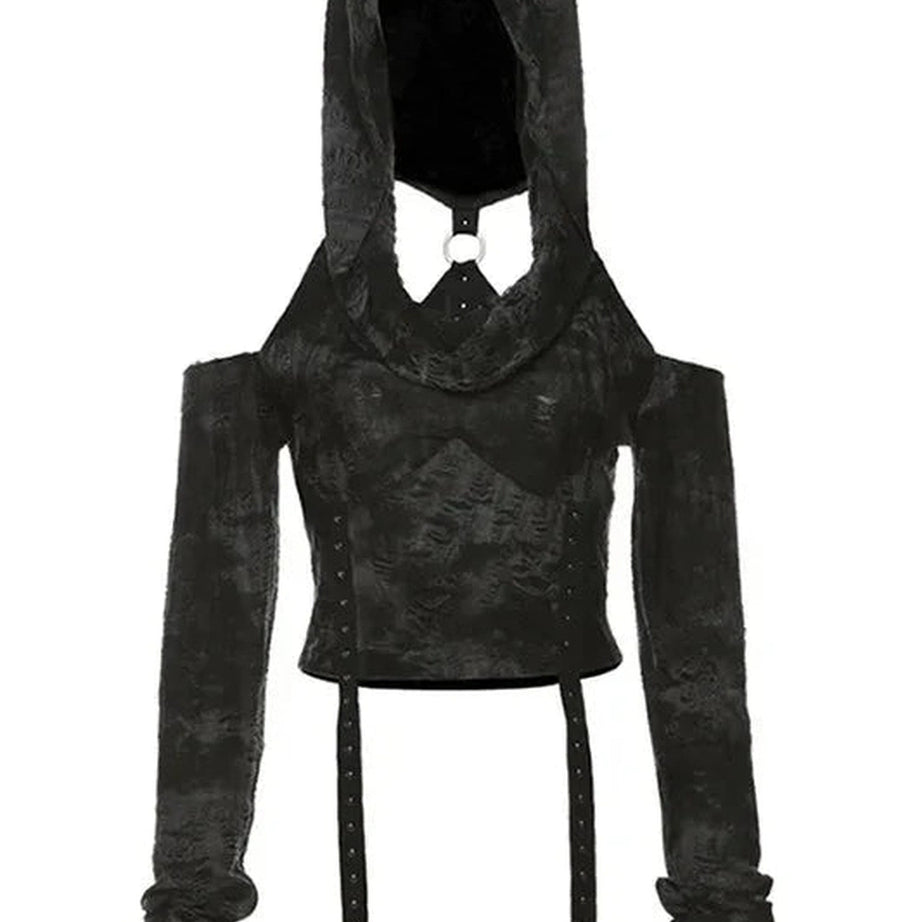 Y2k Shadow Cloak Crop Hoodie