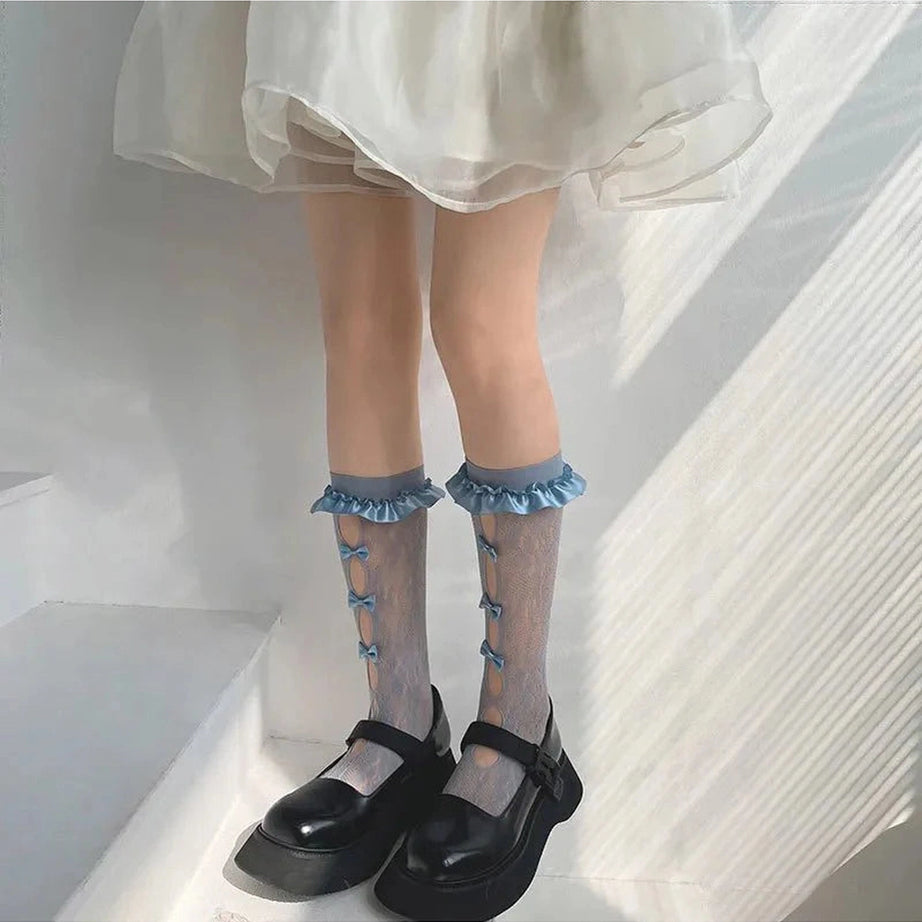 Y2k Sheer Mesh Bowknot Socks