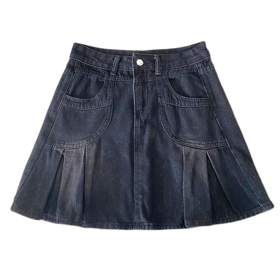 Y2k Side Pleated Mini Denim Skirt