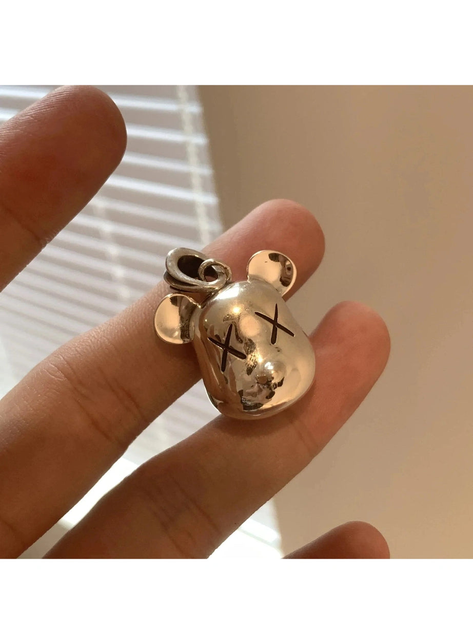 Y2k Silver Bear Head Necklace