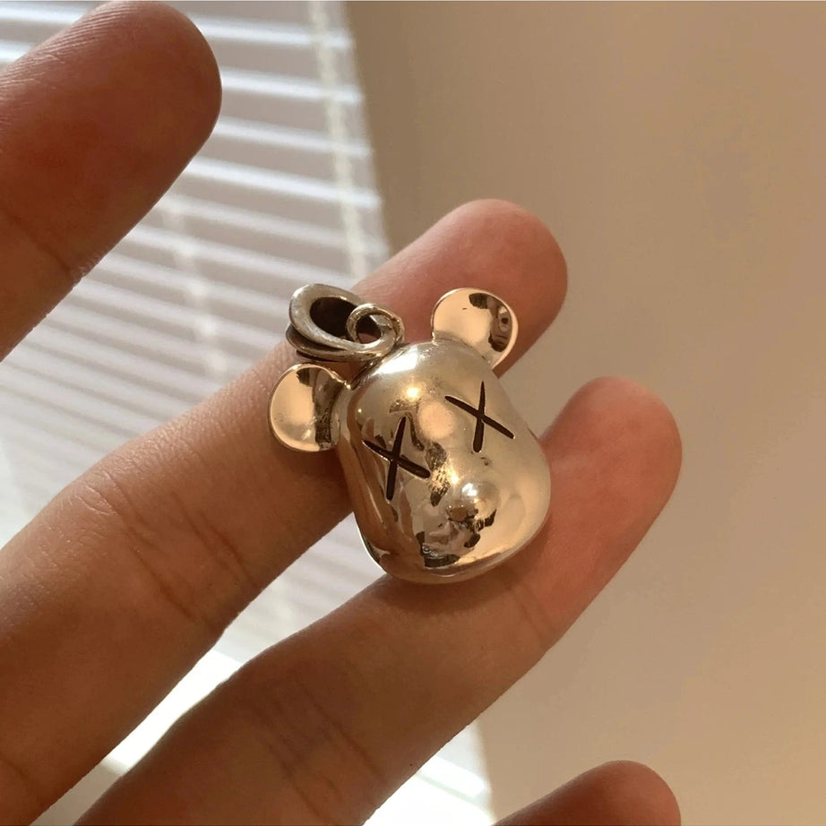 Y2k Silver Bear Head Necklace