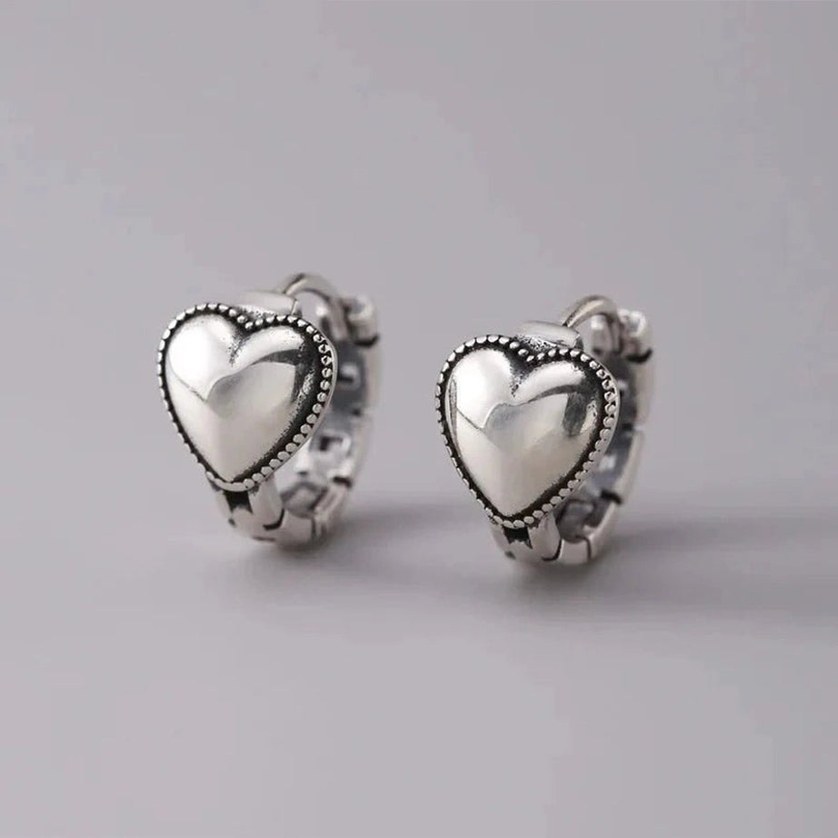 Y2k Silver Heart Ring Earrings
