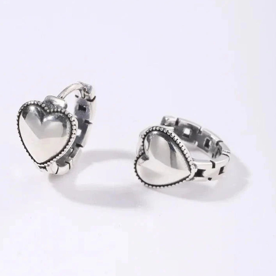 Y2k Silver Heart Ring Earrings