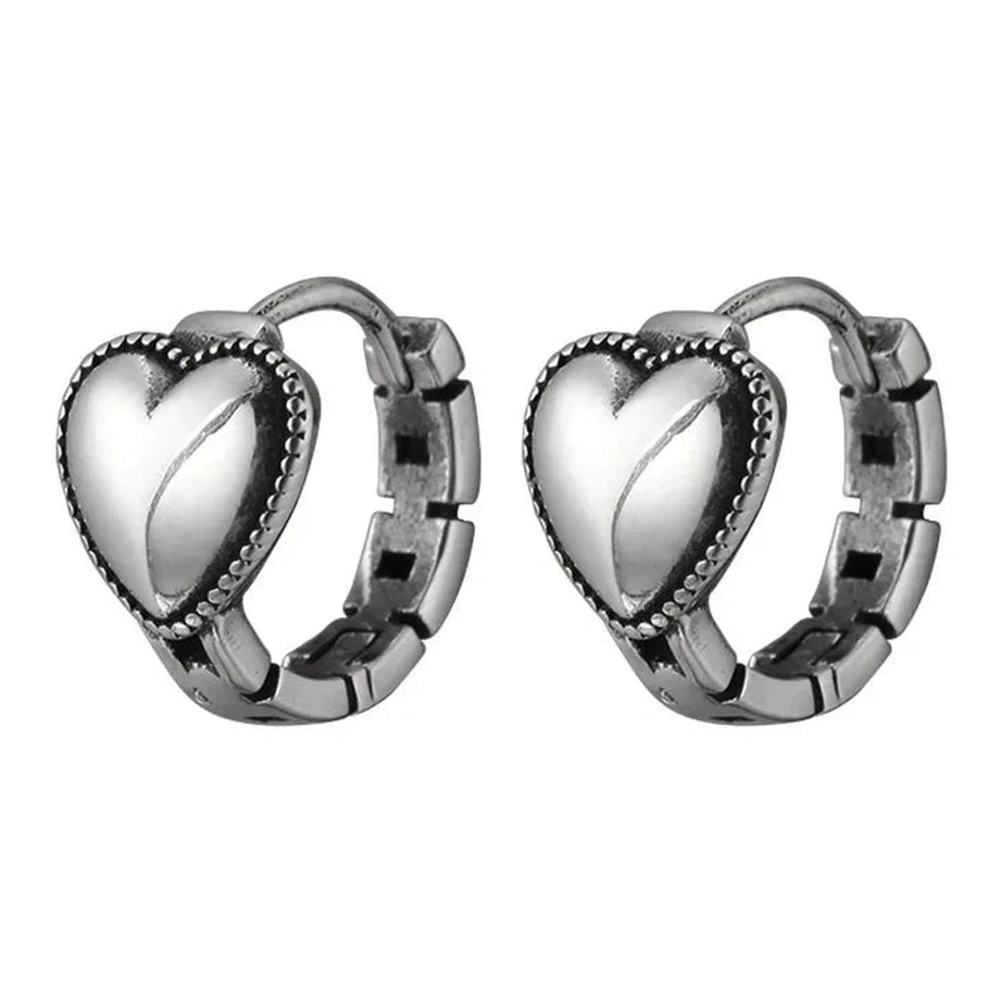 Y2k Silver Heart Ring Earrings