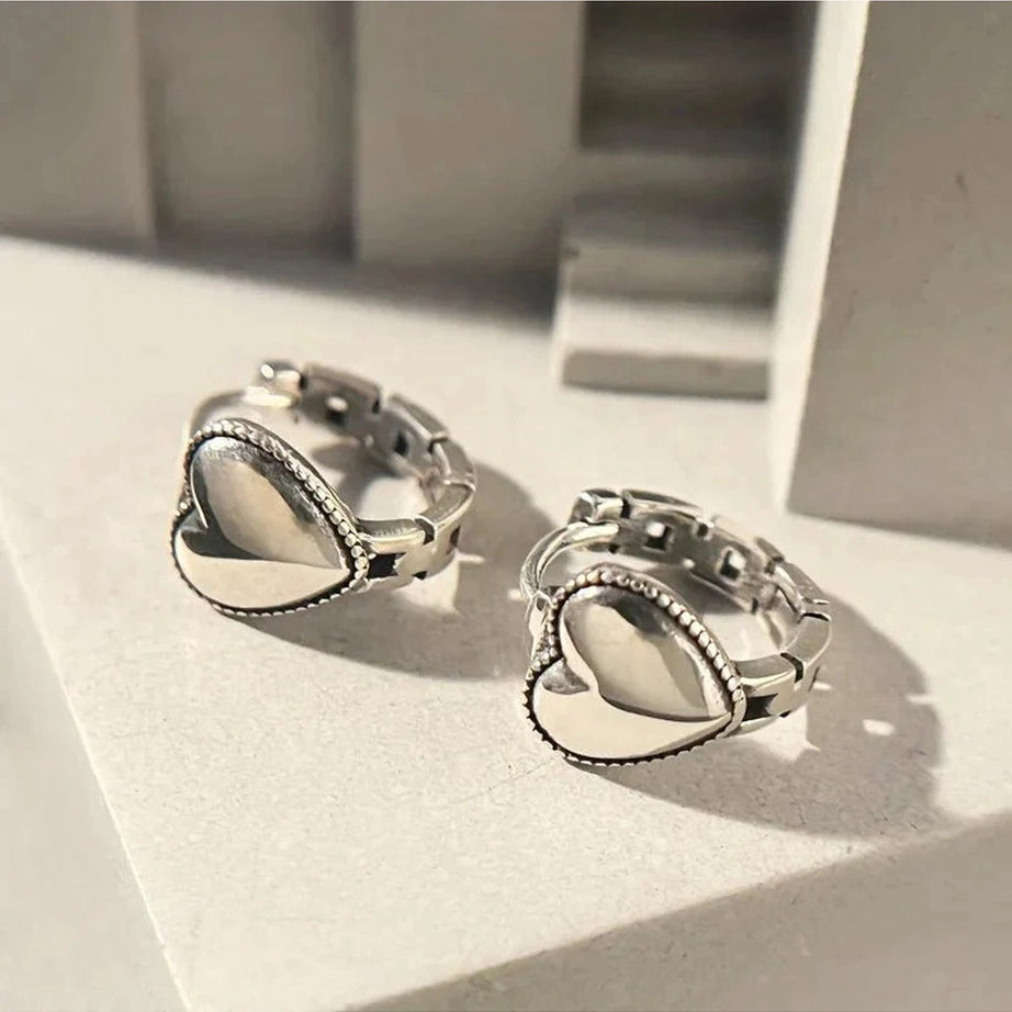 Y2k Silver Heart Ring Earrings