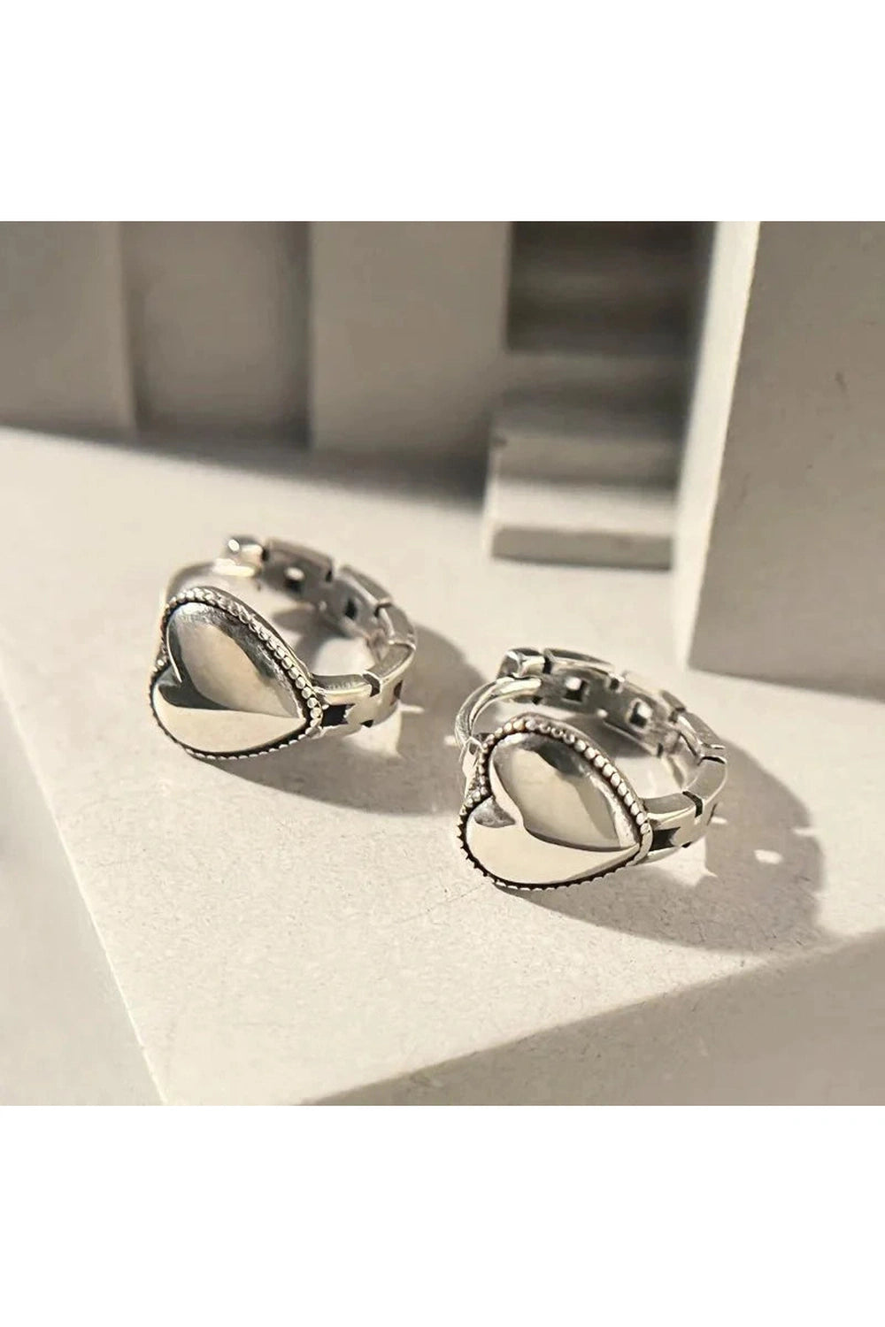 Y2k Silver Heart Ring Earrings